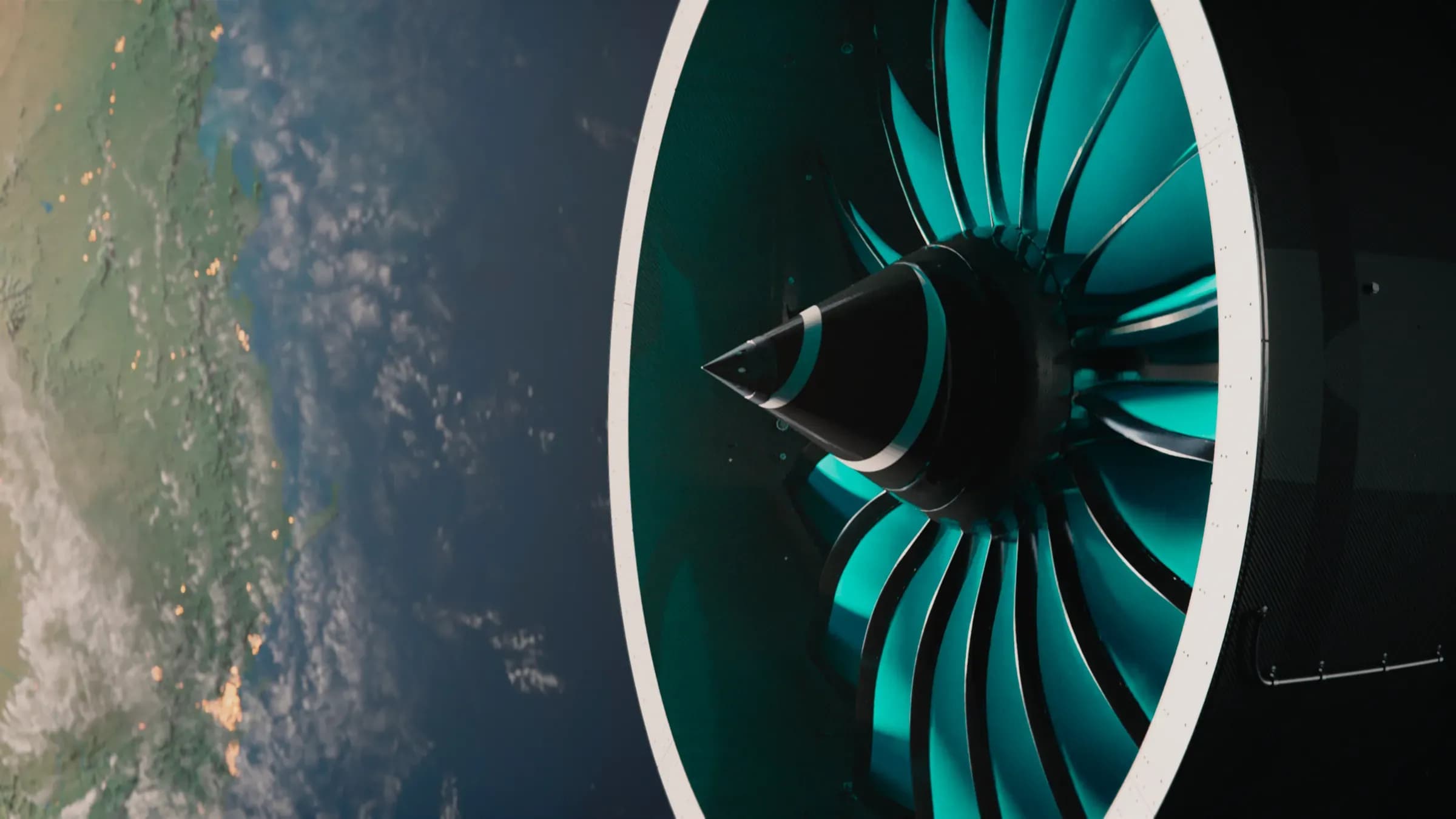 A Rolls-Royce engine seen against the earth from orbit